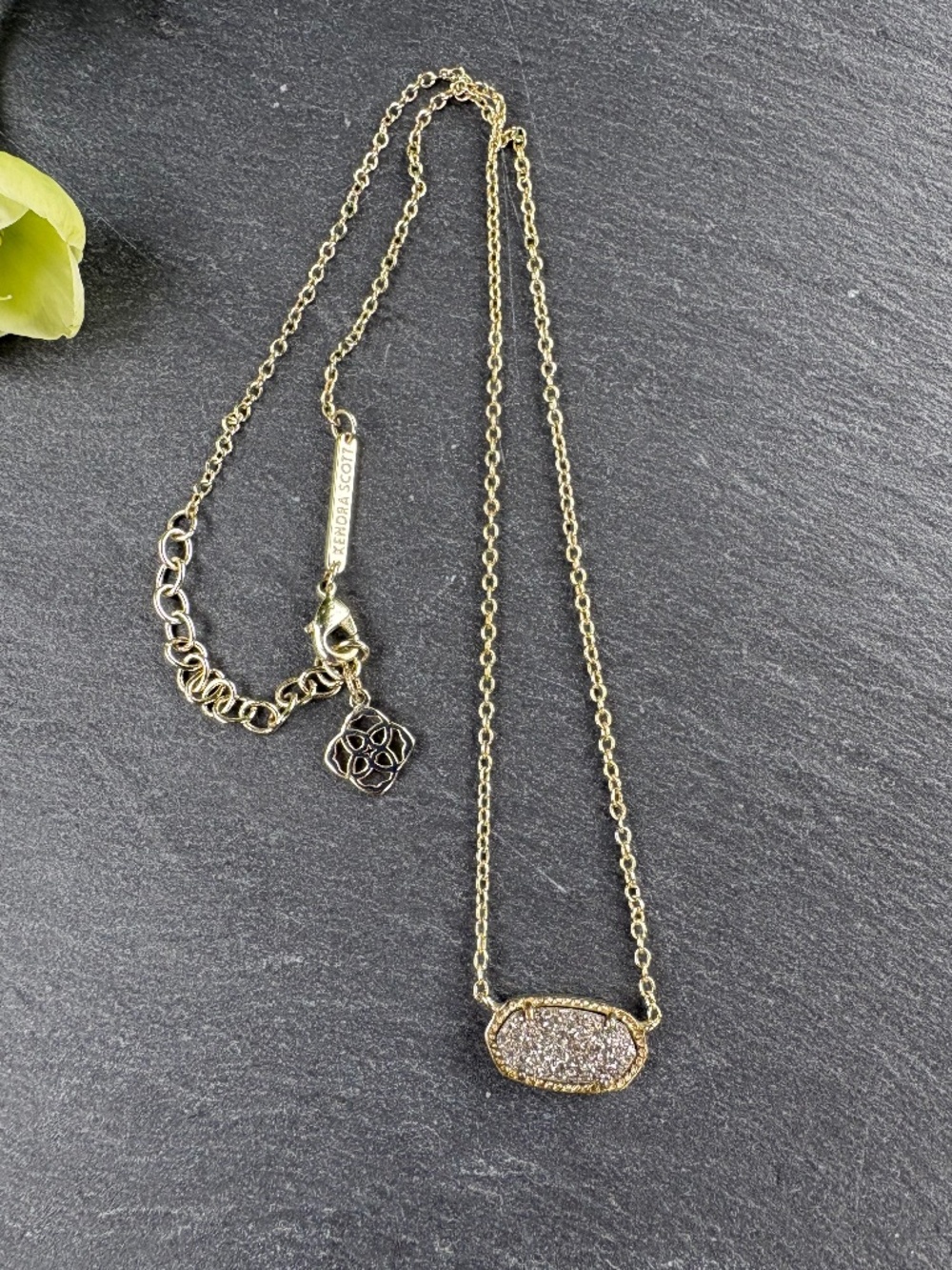 Kendra Scott Elisa Gold Short Pendant Necklace Platinum Drusy Metallic Oval